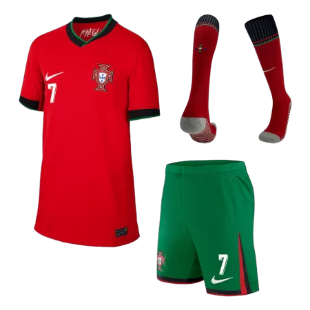 RONALDO #7 Portugal Kids Kit 2024 Home (Shirt+Shorts+Socks) - Best Soccer Players